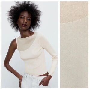 Zara Asymmetric One Shoulder Knit Cream Top sz.S